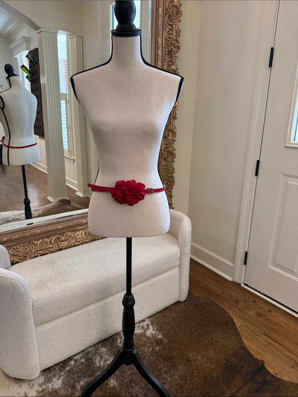 White House Black Market Red Floral Waist Belt